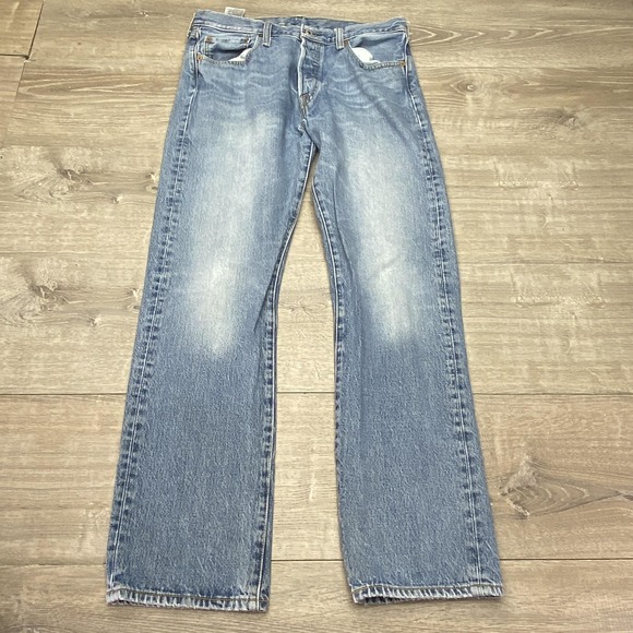 Levi's Other - Levis 501 Jeans Mens 33x32 Blue Light Wash Denim Button Fly Straight Leg Classic